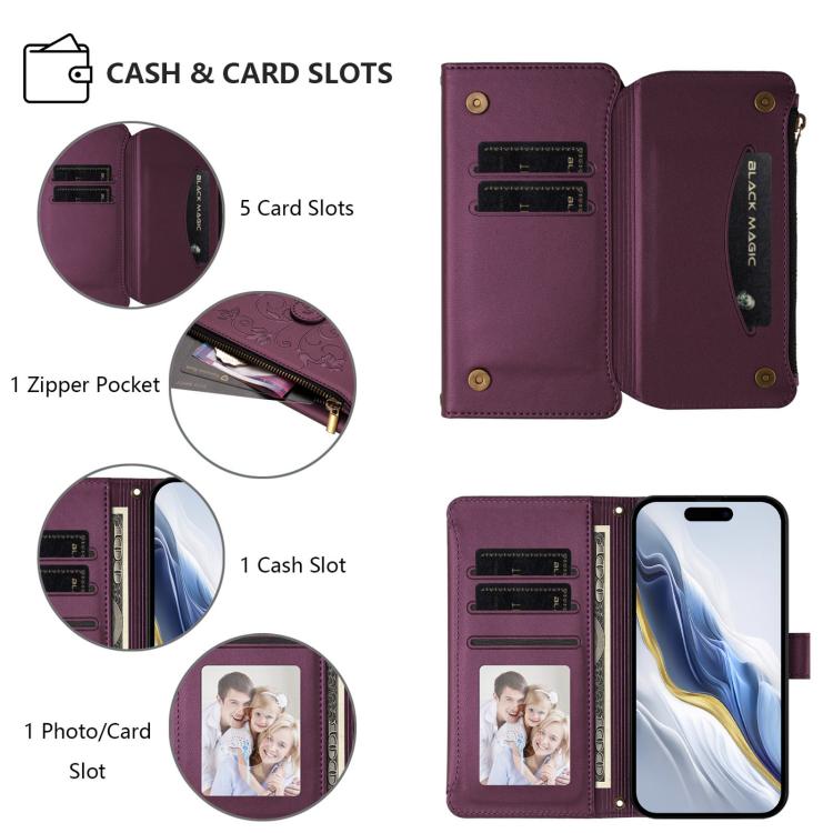Butterfly Love Flower Multi-card Zipper Wallet Leather Phone Case, For iPhone 16 Pro, For iPhone 16 Plus, For iPhone 16, For iPhone 15 Pro Max, For iPhone 15 Pro, For iPhone 15 Plus