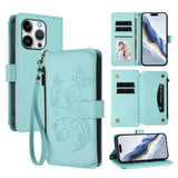 Butterfly Love Flower Multi-card Zipper Wallet Leather Phone Case, For iPhone 16 Pro, For iPhone 16 Plus, For iPhone 16, For iPhone 15 Pro Max, For iPhone 15 Pro, For iPhone 15 Plus