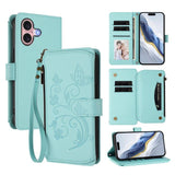 Butterfly Love Flower Multi-card Zipper Wallet Leather Phone Case, For iPhone 16 Pro, For iPhone 16 Plus, For iPhone 16, For iPhone 15 Pro Max, For iPhone 15 Pro, For iPhone 15 Plus