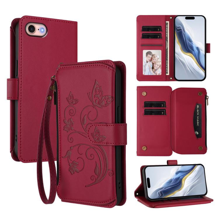 Butterfly Love Flower Multi-card Zipper Wallet Leather Phone Case, For iPhone 15, For iPhone 14 Plus, For iPhone 14 / 13, For iPhone 14 Pro, For iPhone 14 Pro Max, For iPhone 7 / 8 / SE 2022
