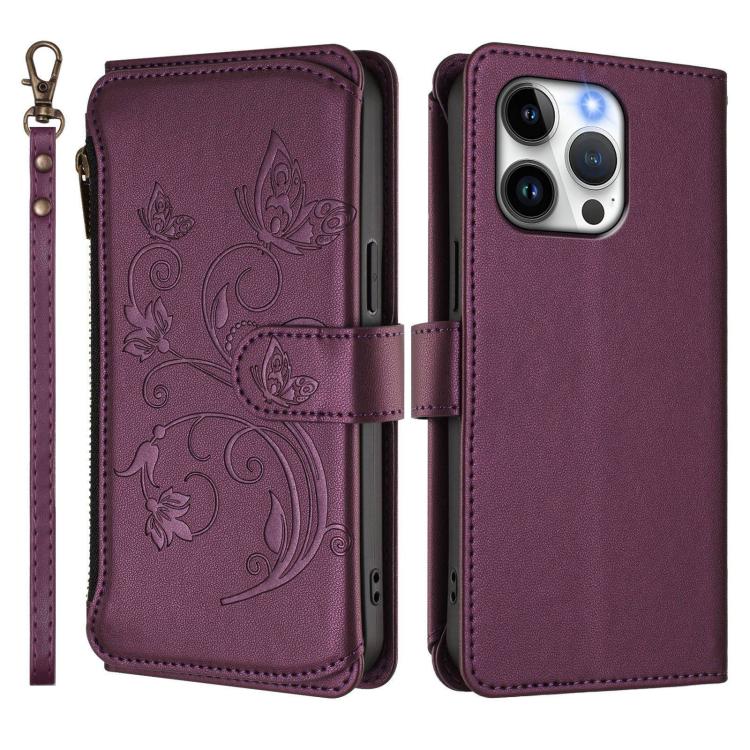 Butterfly Love Flower Multi-card Zipper Wallet Leather Phone Case, For iPhone 13 Pro Max, For iPhone 13 Pro, For iPhone 13 mini, For iPhone 12 / 12 Pro, For iPhone 12 Pro Max, For iPhone 12 mini