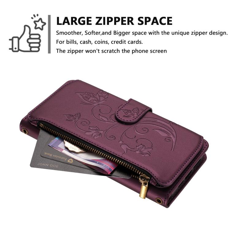 Butterfly Love Flower Multi-card Zipper Wallet Leather Phone Case, For iPhone 13 Pro Max, For iPhone 13 Pro, For iPhone 13 mini, For iPhone 12 / 12 Pro, For iPhone 12 Pro Max, For iPhone 12 mini