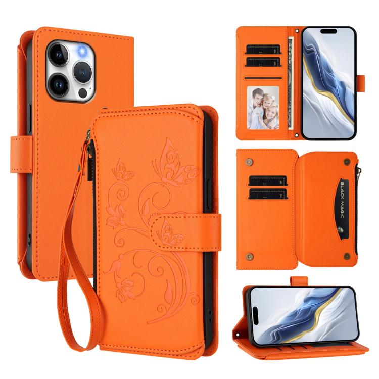 Butterfly Love Flower Multi-card Zipper Wallet Leather Phone Case, For iPhone 13 Pro Max, For iPhone 13 Pro, For iPhone 13 mini, For iPhone 12 / 12 Pro, For iPhone 12 Pro Max, For iPhone 12 mini