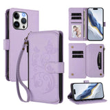 Butterfly Love Flower Multi-card Zipper Wallet Leather Phone Case, For iPhone 13 Pro Max, For iPhone 13 Pro, For iPhone 13 mini, For iPhone 12 / 12 Pro, For iPhone 12 Pro Max, For iPhone 12 mini