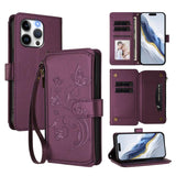 Butterfly Love Flower Multi-card Zipper Wallet Leather Phone Case, For iPhone 13 Pro Max, For iPhone 13 Pro, For iPhone 13 mini, For iPhone 12 / 12 Pro, For iPhone 12 Pro Max, For iPhone 12 mini