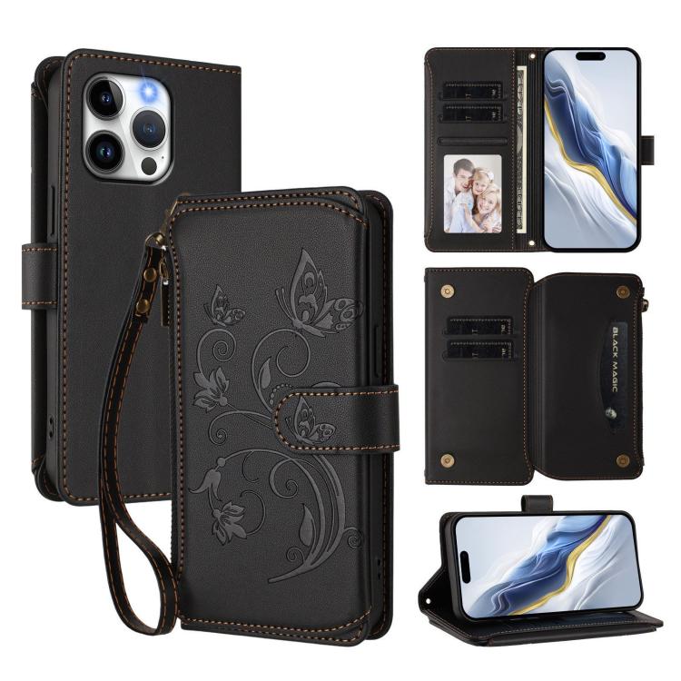 Butterfly Love Flower Multi-card Zipper Wallet Leather Phone Case, For iPhone 13 Pro Max, For iPhone 13 Pro, For iPhone 13 mini, For iPhone 12 / 12 Pro, For iPhone 12 Pro Max, For iPhone 12 mini