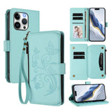 Butterfly Love Flower Multi-card Zipper Wallet Leather Phone Case, For iPhone 13 Pro Max, For iPhone 13 Pro, For iPhone 13 mini, For iPhone 12 / 12 Pro, For iPhone 12 Pro Max, For iPhone 12 mini