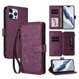 Butterfly Love Flower Multi-card Zipper Wallet Leather Phone Case, For iPhone 13 Pro Max, For iPhone 13 Pro, For iPhone 13 mini, For iPhone 12 / 12 Pro, For iPhone 12 Pro Max, For iPhone 12 mini