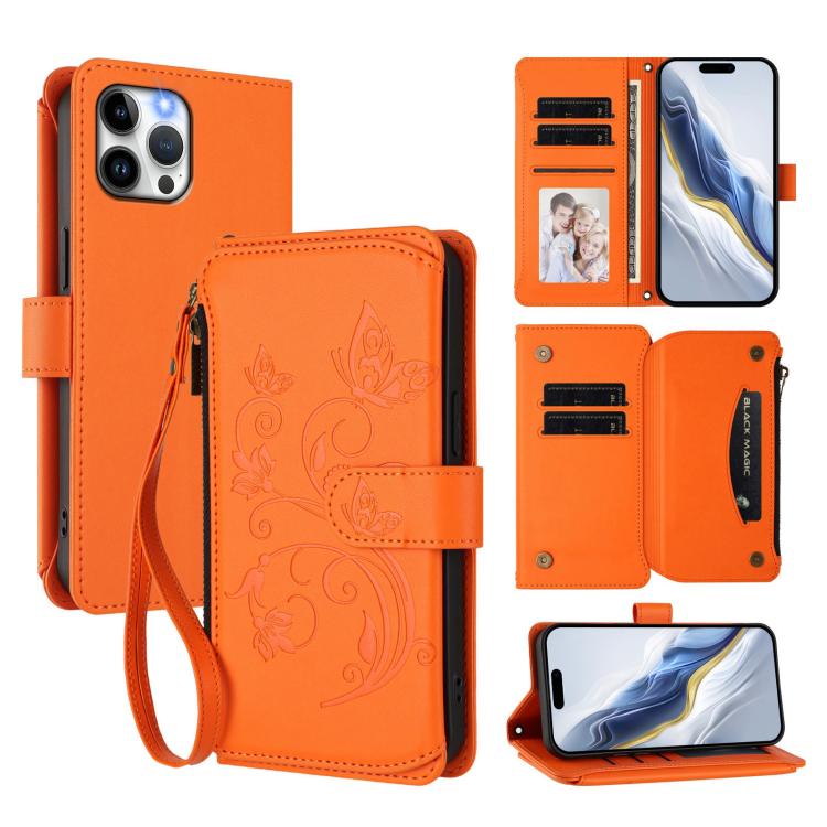 Butterfly Love Flower Multi-card Zipper Wallet Leather Phone Case, For iPhone 13 Pro Max, For iPhone 13 Pro, For iPhone 13 mini, For iPhone 12 / 12 Pro, For iPhone 12 Pro Max, For iPhone 12 mini