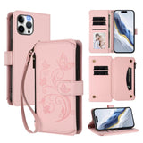 Butterfly Love Flower Multi-card Zipper Wallet Leather Phone Case, For iPhone 13 Pro Max, For iPhone 13 Pro, For iPhone 13 mini, For iPhone 12 / 12 Pro, For iPhone 12 Pro Max, For iPhone 12 mini