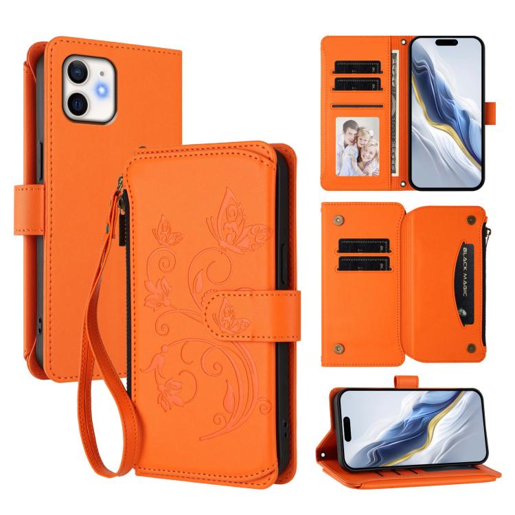 Butterfly Love Flower Multi-card Zipper Wallet Leather Phone Case, For iPhone 13 Pro Max, For iPhone 13 Pro, For iPhone 13 mini, For iPhone 12 / 12 Pro, For iPhone 12 Pro Max, For iPhone 12 mini