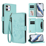 Butterfly Love Flower Multi-card Zipper Wallet Leather Phone Case, For iPhone 13 Pro Max, For iPhone 13 Pro, For iPhone 13 mini, For iPhone 12 / 12 Pro, For iPhone 12 Pro Max, For iPhone 12 mini