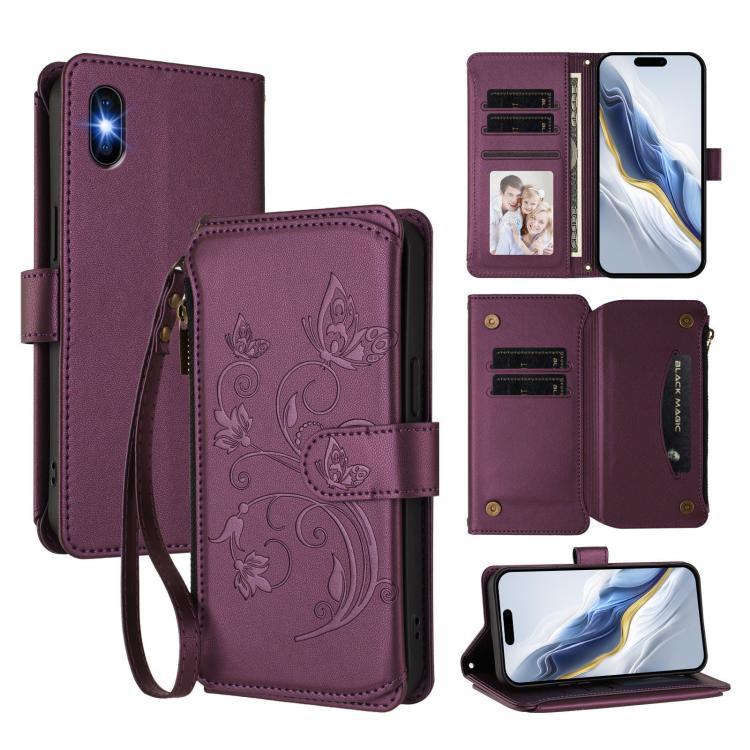 Butterfly Love Flower Multi-card Zipper Wallet Leather Phone Case, For iPhone 11 Pro Max, For iPhone 11, For iPhone 11 Pro, For iPhone X / XS, For iPhone XR, For iPhone XS Max