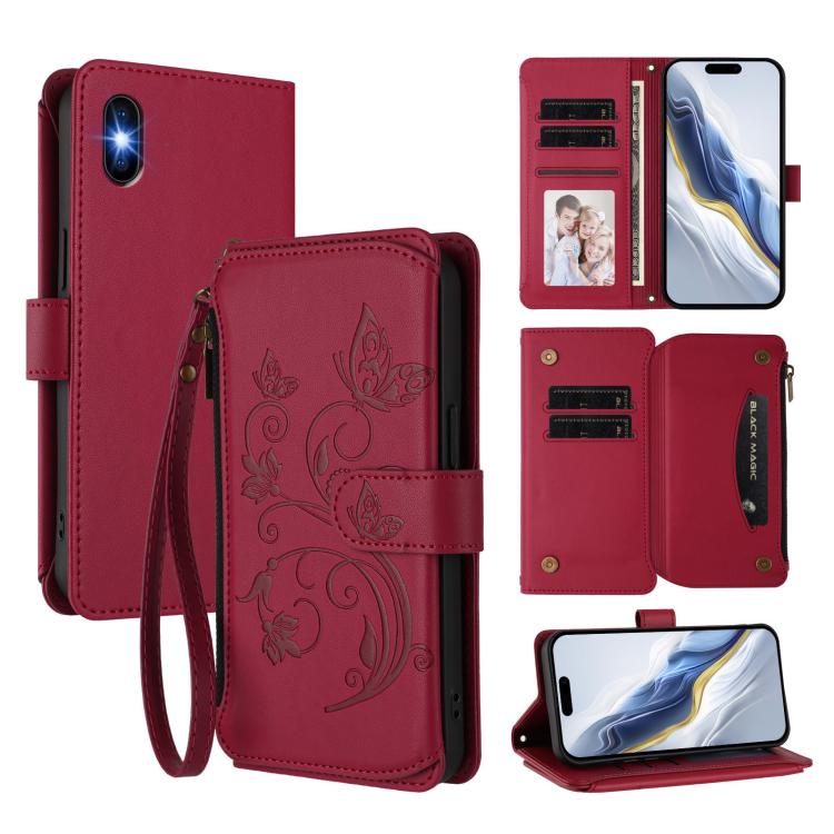Butterfly Love Flower Multi-card Zipper Wallet Leather Phone Case, For iPhone 11 Pro Max, For iPhone 11, For iPhone 11 Pro, For iPhone X / XS, For iPhone XR, For iPhone XS Max