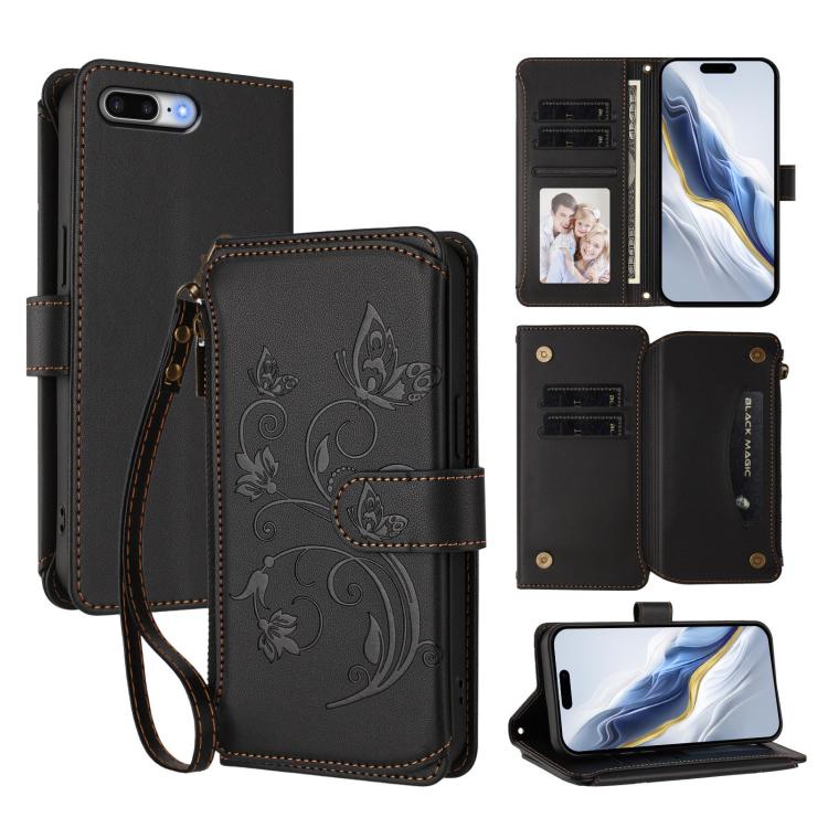 Butterfly Love Flower Multi-card Zipper Wallet Leather Phone Case, For iPhone 7 Plus / 8 Plus
