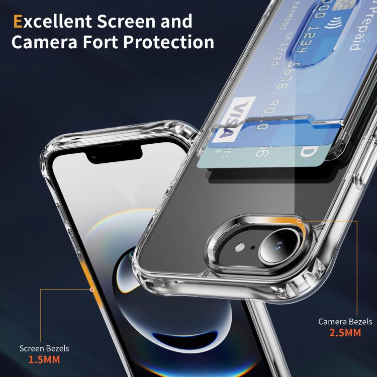 Crystal Clear Card Slot PC Hybrid TPU Phone Case, For iPhone 17e / 16e, For iPhone 17 Pro Max, For iPhone 17 Pro, For iPhone 17, For iPhone Air