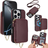 AwQuer 2 in 1 Crossbody Zipper Wallet Leather Back Phone Case, For iPhone 17 Pro Max, For iPhone 17 Pro, For iPhone 17, For iPhone Air, For iPhone 16 Pro Max, For iPhone 16 Pro