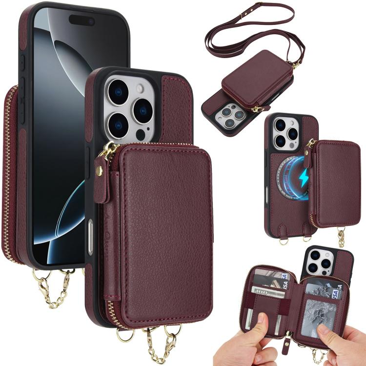 AwQuer 2 in 1 Crossbody Zipper Wallet Leather Back Phone Case, For iPhone 17 Pro Max, For iPhone 17 Pro, For iPhone 17, For iPhone Air, For iPhone 16 Pro Max, For iPhone 16 Pro