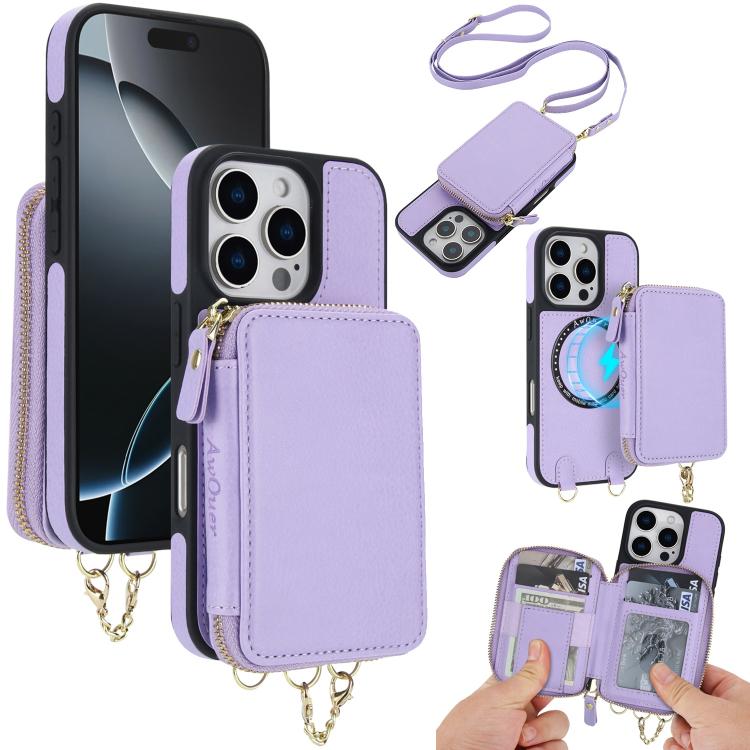 AwQuer 2 in 1 Crossbody Zipper Wallet Leather Back Phone Case, For iPhone 17 Pro Max, For iPhone 17 Pro, For iPhone 17, For iPhone Air, For iPhone 16 Pro Max, For iPhone 16 Pro
