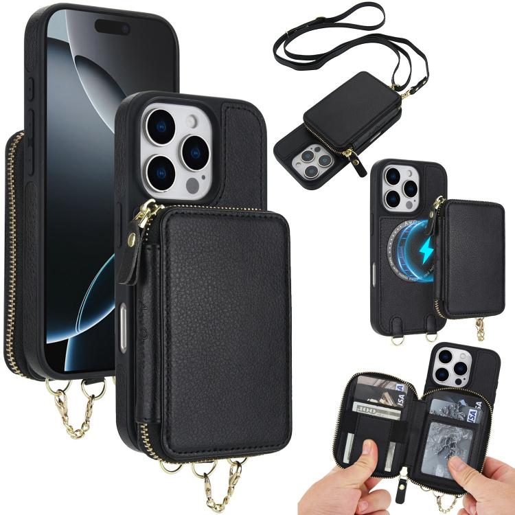 AwQuer 2 in 1 Crossbody Zipper Wallet Leather Back Phone Case, For iPhone 17 Pro Max, For iPhone 17 Pro, For iPhone 17, For iPhone Air, For iPhone 16 Pro Max, For iPhone 16 Pro