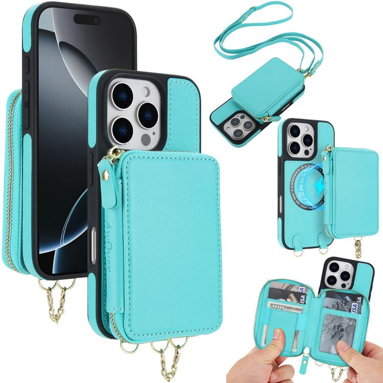 AwQuer 2 in 1 Crossbody Zipper Wallet Leather Back Phone Case, For iPhone 17 Pro Max, For iPhone 17 Pro, For iPhone 17, For iPhone Air, For iPhone 16 Pro Max, For iPhone 16 Pro