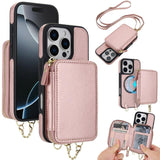 AwQuer 2 in 1 Crossbody Zipper Wallet Leather Back Phone Case, For iPhone 17 Pro Max, For iPhone 17 Pro, For iPhone 17, For iPhone Air, For iPhone 16 Pro Max, For iPhone 16 Pro