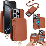 AwQuer 2 in 1 Crossbody Zipper Wallet Leather Back Phone Case, For iPhone 17 Pro Max, For iPhone 17 Pro, For iPhone 17, For iPhone Air, For iPhone 16 Pro Max, For iPhone 16 Pro