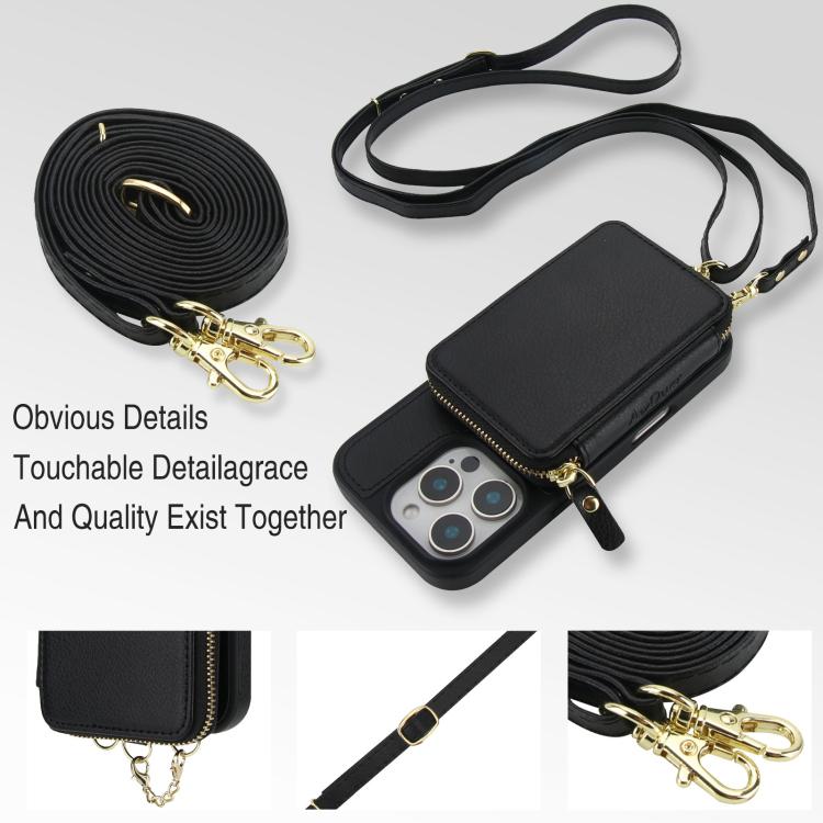 AwQuer 2 in 1 Crossbody Zipper Wallet Leather Back Phone Case, For iPhone 16 Plus, For iPhone 16, For iPhone 15 Pro Max, For iPhone 15 Pro, For iPhone 15 Plus, For iPhone 15