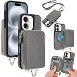 AwQuer 2 in 1 Crossbody Zipper Wallet Leather Back Phone Case, For iPhone 16 Plus, For iPhone 16, For iPhone 15 Pro Max, For iPhone 15 Pro, For iPhone 15 Plus, For iPhone 15