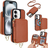 AwQuer 2 in 1 Crossbody Zipper Wallet Leather Back Phone Case, For iPhone 16 Plus, For iPhone 16, For iPhone 15 Pro Max, For iPhone 15 Pro, For iPhone 15 Plus, For iPhone 15