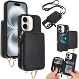 AwQuer 2 in 1 Crossbody Zipper Wallet Leather Back Phone Case, For iPhone 16 Plus, For iPhone 16, For iPhone 15 Pro Max, For iPhone 15 Pro, For iPhone 15 Plus, For iPhone 15