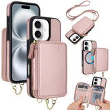 AwQuer 2 in 1 Crossbody Zipper Wallet Leather Back Phone Case, For iPhone 16 Plus, For iPhone 16, For iPhone 15 Pro Max, For iPhone 15 Pro, For iPhone 15 Plus, For iPhone 15