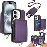 AwQuer 2 in 1 Crossbody Zipper Wallet Leather Back Phone Case, For iPhone 16 Plus, For iPhone 16, For iPhone 15 Pro Max, For iPhone 15 Pro, For iPhone 15 Plus, For iPhone 15