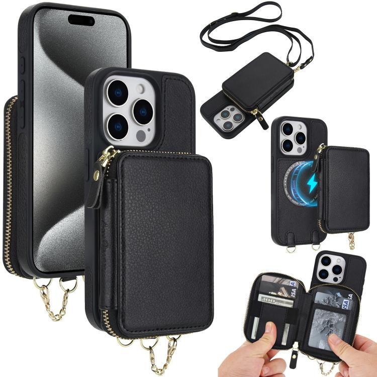 AwQuer 2 in 1 Crossbody Zipper Wallet Leather Back Phone Case, For iPhone 16 Plus, For iPhone 16, For iPhone 15 Pro Max, For iPhone 15 Pro, For iPhone 15 Plus, For iPhone 15