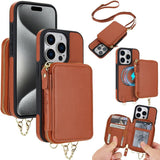 AwQuer 2 in 1 Crossbody Zipper Wallet Leather Back Phone Case, For iPhone 16 Plus, For iPhone 16, For iPhone 15 Pro Max, For iPhone 15 Pro, For iPhone 15 Plus, For iPhone 15