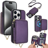 AwQuer 2 in 1 Crossbody Zipper Wallet Leather Back Phone Case, For iPhone 16 Plus, For iPhone 16, For iPhone 15 Pro Max, For iPhone 15 Pro, For iPhone 15 Plus, For iPhone 15