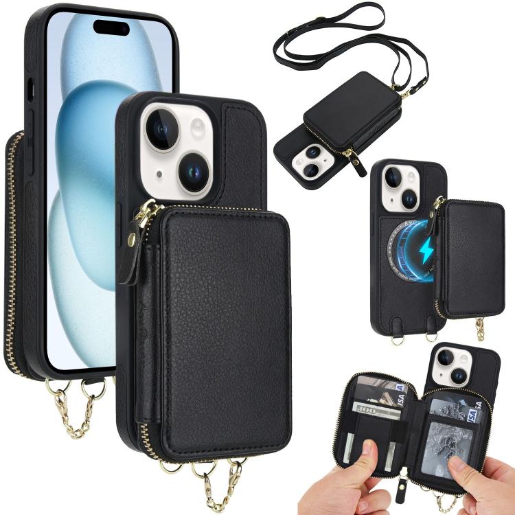 AwQuer 2 in 1 Crossbody Zipper Wallet Leather Back Phone Case, For iPhone 16 Plus, For iPhone 16, For iPhone 15 Pro Max, For iPhone 15 Pro, For iPhone 15 Plus, For iPhone 15