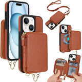 AwQuer 2 in 1 Crossbody Zipper Wallet Leather Back Phone Case, For iPhone 16 Plus, For iPhone 16, For iPhone 15 Pro Max, For iPhone 15 Pro, For iPhone 15 Plus, For iPhone 15