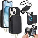 AwQuer 2 in 1 Crossbody Zipper Wallet Leather Back Phone Case, For iPhone 16 Plus, For iPhone 16, For iPhone 15 Pro Max, For iPhone 15 Pro, For iPhone 15 Plus, For iPhone 15