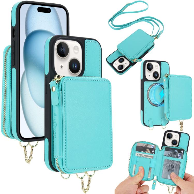 AwQuer 2 in 1 Crossbody Zipper Wallet Leather Back Phone Case, For iPhone 16 Plus, For iPhone 16, For iPhone 15 Pro Max, For iPhone 15 Pro, For iPhone 15 Plus, For iPhone 15