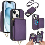 AwQuer 2 in 1 Crossbody Zipper Wallet Leather Back Phone Case, For iPhone 16 Plus, For iPhone 16, For iPhone 15 Pro Max, For iPhone 15 Pro, For iPhone 15 Plus, For iPhone 15