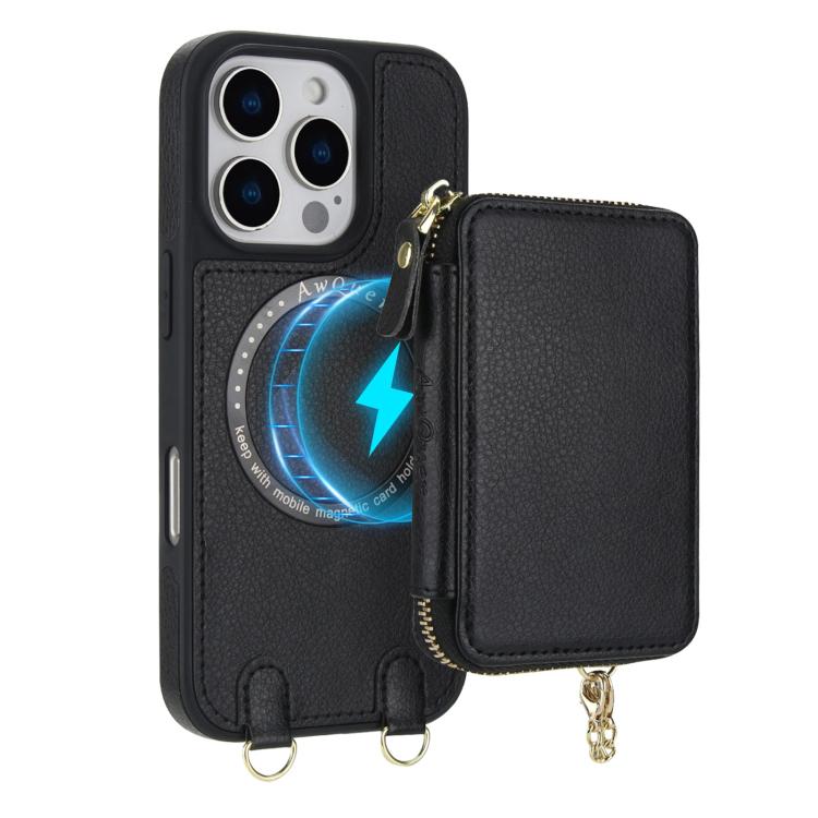 AwQuer 2 in 1 Crossbody Zipper Wallet Leather Back Phone Case, For iPhone 14 Plus, For iPhone 14 / 13, For iPhone 14 Pro, For iPhone 14 Pro Max, For iPhone 13 Pro Max, For iPhone 13 Pro