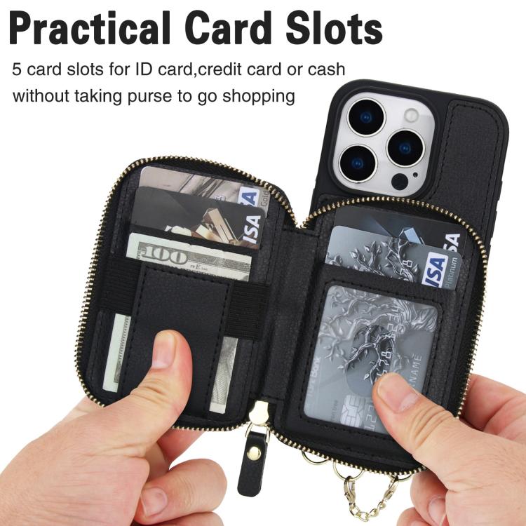 AwQuer 2 in 1 Crossbody Zipper Wallet Leather Back Phone Case, For iPhone 14 Plus, For iPhone 14 / 13, For iPhone 14 Pro, For iPhone 14 Pro Max, For iPhone 13 Pro Max, For iPhone 13 Pro