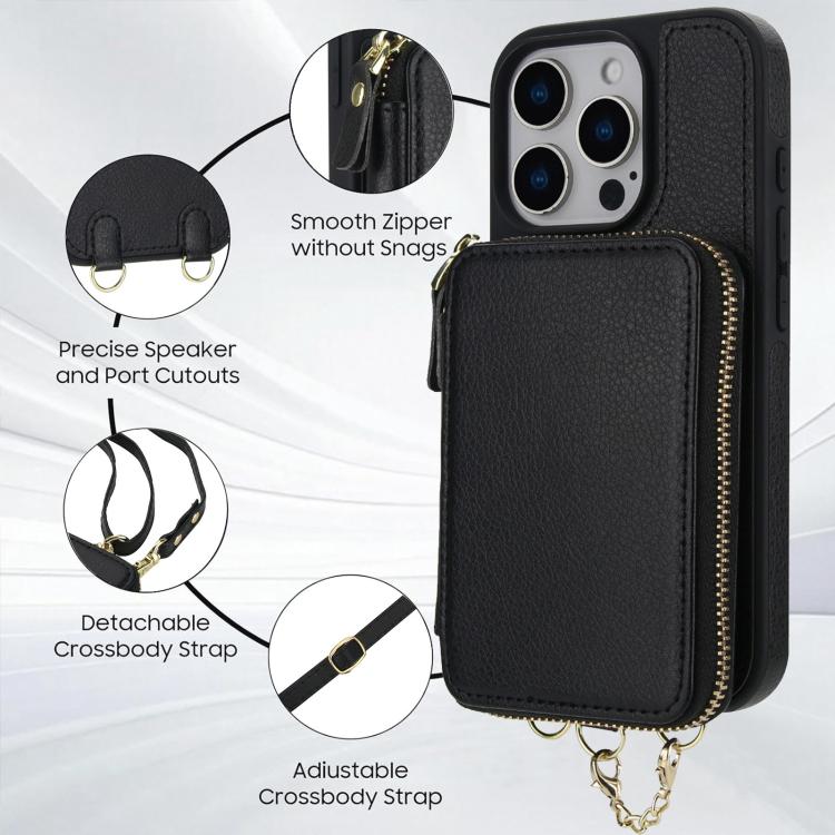 AwQuer 2 in 1 Crossbody Zipper Wallet Leather Back Phone Case, For iPhone 14 Plus, For iPhone 14 / 13, For iPhone 14 Pro, For iPhone 14 Pro Max, For iPhone 13 Pro Max, For iPhone 13 Pro