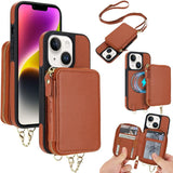 AwQuer 2 in 1 Crossbody Zipper Wallet Leather Back Phone Case, For iPhone 14 Plus, For iPhone 14 / 13, For iPhone 14 Pro, For iPhone 14 Pro Max, For iPhone 13 Pro Max, For iPhone 13 Pro