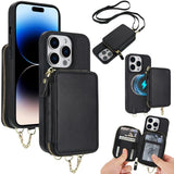 AwQuer 2 in 1 Crossbody Zipper Wallet Leather Back Phone Case, For iPhone 14 Plus, For iPhone 14 / 13, For iPhone 14 Pro, For iPhone 14 Pro Max, For iPhone 13 Pro Max, For iPhone 13 Pro