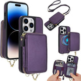 AwQuer 2 in 1 Crossbody Zipper Wallet Leather Back Phone Case, For iPhone 14 Plus, For iPhone 14 / 13, For iPhone 14 Pro, For iPhone 14 Pro Max, For iPhone 13 Pro Max, For iPhone 13 Pro