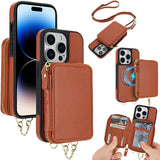 AwQuer 2 in 1 Crossbody Zipper Wallet Leather Back Phone Case, For iPhone 14 Plus, For iPhone 14 / 13, For iPhone 14 Pro, For iPhone 14 Pro Max, For iPhone 13 Pro Max, For iPhone 13 Pro