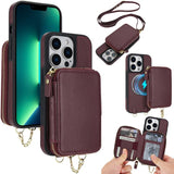 AwQuer 2 in 1 Crossbody Zipper Wallet Leather Back Phone Case, For iPhone 14 Plus, For iPhone 14 / 13, For iPhone 14 Pro, For iPhone 14 Pro Max, For iPhone 13 Pro Max, For iPhone 13 Pro