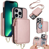 AwQuer 2 in 1 Crossbody Zipper Wallet Leather Back Phone Case, For iPhone 14 Plus, For iPhone 14 / 13, For iPhone 14 Pro, For iPhone 14 Pro Max, For iPhone 13 Pro Max, For iPhone 13 Pro